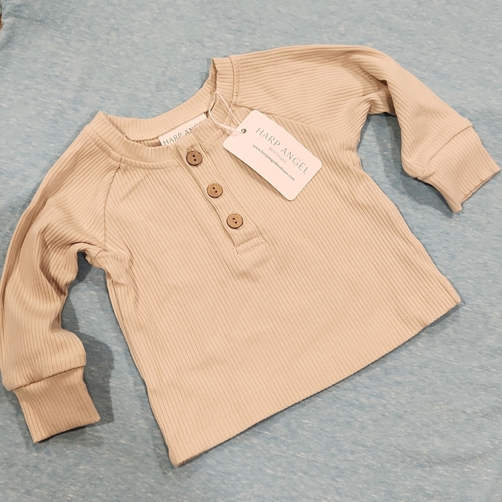 Ribbed henley top Long Sleeve